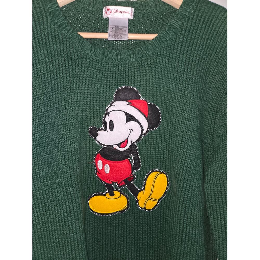 Vintage Disney Mickey Mouse Festive Sweater Green Cotton Blend M Park Style Knit - Picture 3 of 11